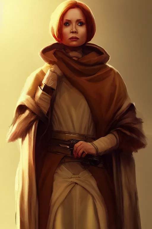 Prompt: karen gillian dressed as obi wan kenobi from star wars, trending on artstation, drawn by WLOP