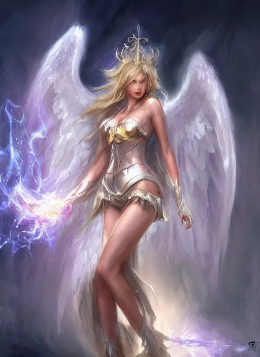 Image similar to concept art, angel knight girl. by artstation trending, by joseph mallord william turner, luis royo, konstantin razumov, cinematic lighting, fractal flame, highly detailed