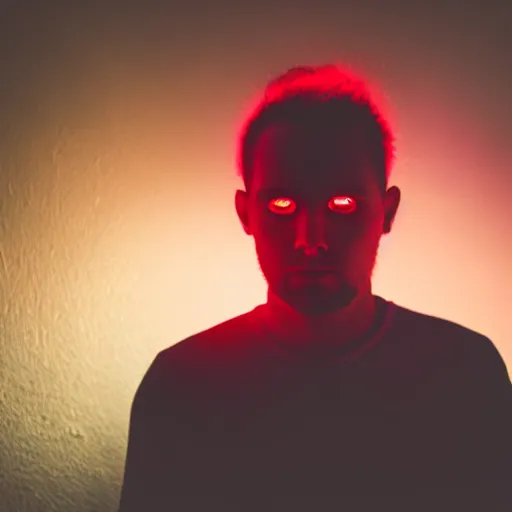 Image similar to a man with red glowing eyes