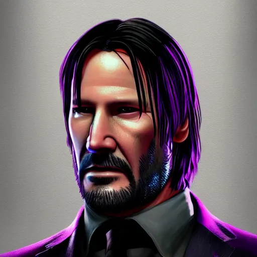 Image similar to john wick in saints row, artstation hall of fame gallery, editors choice, #1 digital painting of all time, most beautiful image ever created, emotionally evocative, greatest art ever made, lifetime achievement magnum opus masterpiece, the most amazing breathtaking image with the deepest message ever painted, a thing of beauty beyond imagination or words, 4k, highly detailed, cinematic lighting