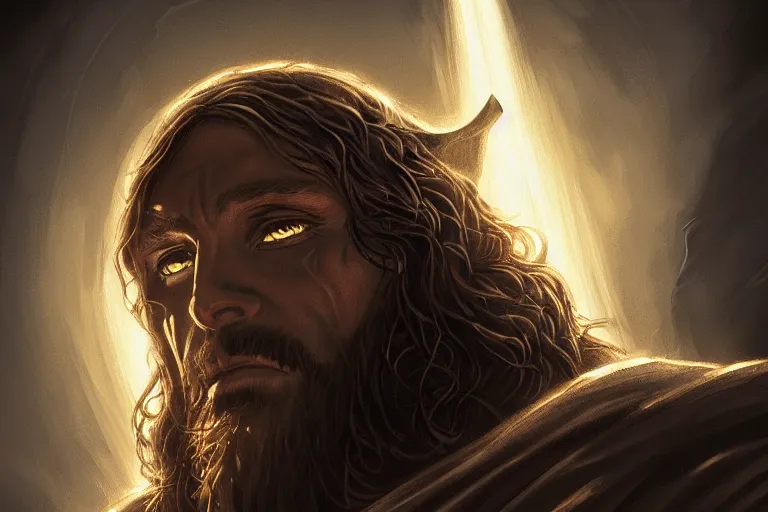 Prompt: jesus final judgement, doomsday, grim - lighting, high - contrast, intricate, elegant, highly detailed, digital painting, artstation, concept art, smooth, sharp focus, illustration