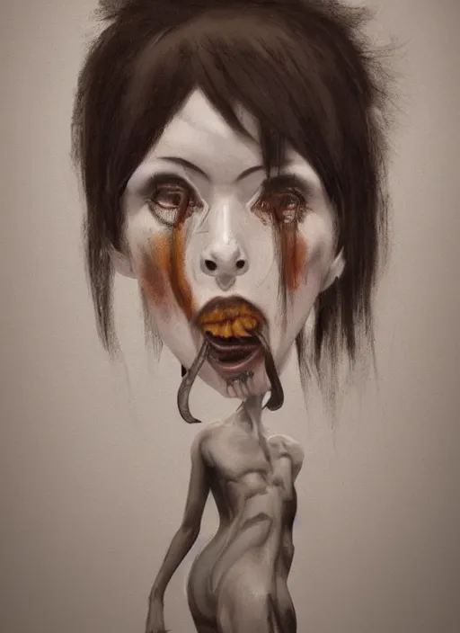 Image similar to dark portrait painting of tracer from overwatch, in style of zdzisław beksinski, scary, horror, 4 k, feminine facial features, overwatch tracer character, horror, body horror, disturbing, detailed face, dressed in dark garment, black tendrils, tall,