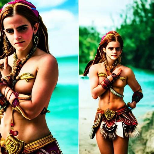 Prompt: Emma Watson modeling as Urbosa from Zelda, (EOS 5DS R, ISO100, f/8, 1/125, 84mm, postprocessed, crisp face, facial features)