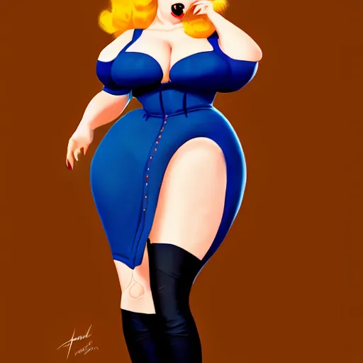 Image similar to rockabilly curvy woman long hair, blonde, blue eyes, wholesome, country, southern, digital art, cinematic, concept art, 8k, painting, imaginefx, cgsociety, trending on artstation, wide shot, full shot