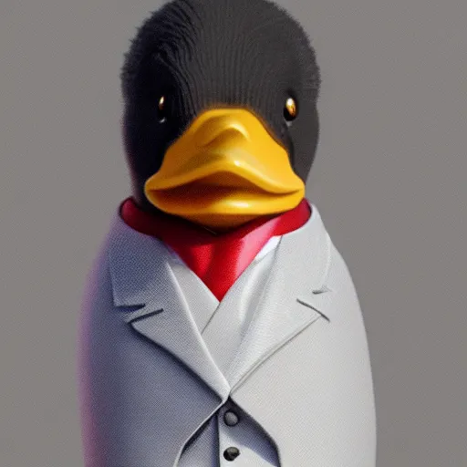 Prompt: a high detail photo of an antropomorphic duck wearing a suit, trending on artstation