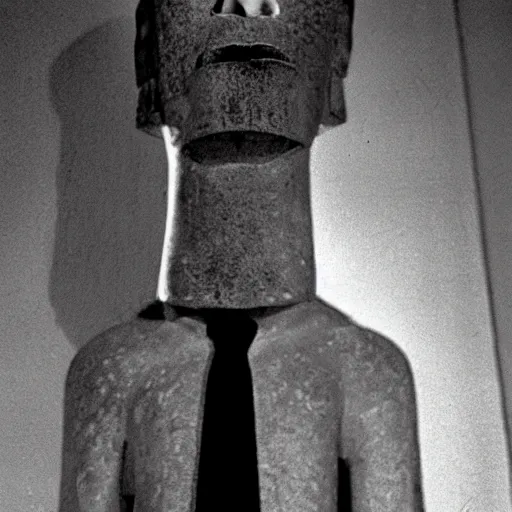 Prompt: easter island moai as the main character in a black and white noir film wearing a fedora standing in the foyer of a 1 9 4 0 s house, intricate, 1 9 4 0 s film noir, robert siodmak, fritz lang, otto preminger, orson welles, billy wilder