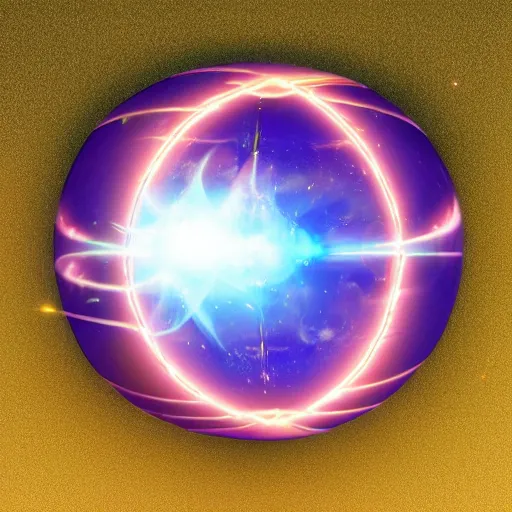 Image similar to a glowing orb of energy floating in mid - air, the inside is like a giant star - gate with portals to other spaces and dimensions, photorealistic