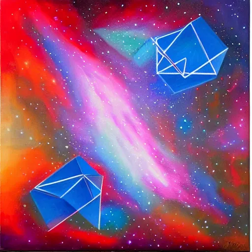 Image similar to geometry will draw the soul toward the truth and create the spirit of philosophy, galactic nebula, surrealist oil painting