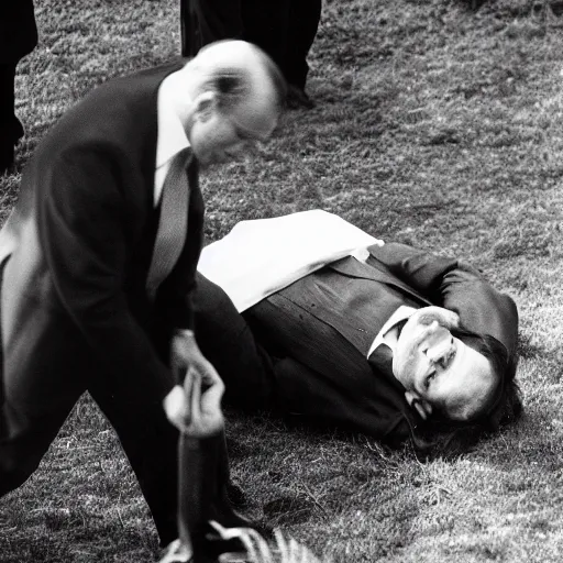 Prompt: president richard nixon crawling out of a grave. photograph. high quality. low angle