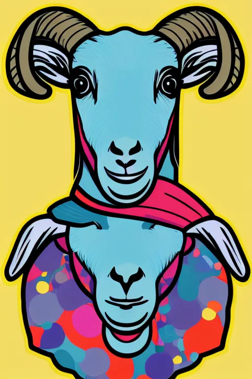 Image similar to A portrait of a goat wearing a sweatband, sticker, colorful, illustration, highly detailed, smooth and clean vector curves, no jagged lines, vector art, smooth