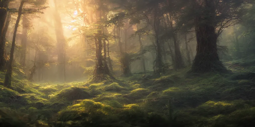 Image similar to a forest, highly detailed oil painting, Jessica Rossier, Studio Ghibli, Bruce Pennington, digital art, octane render, beautiful composition, trending on artstation, masterpiece