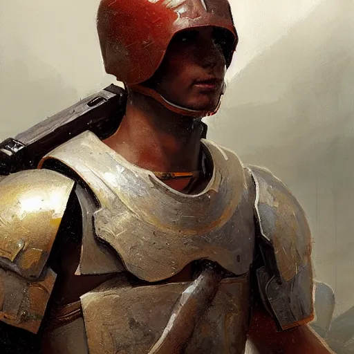 Prompt: Closeup shot of a young Spartan soldier, by Greg Rutkowski, painting, majestic art