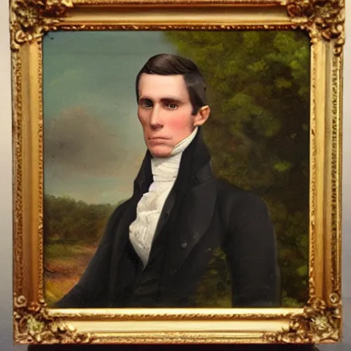 Image similar to An early 1800s oil painting of Jerma985 in the early 1800s, grainy, realistic, very realistic, hyperrealistic, highly detailed, very detailed, extremely detailed, very neat, very epic, very cool, detailed, trending on artstation