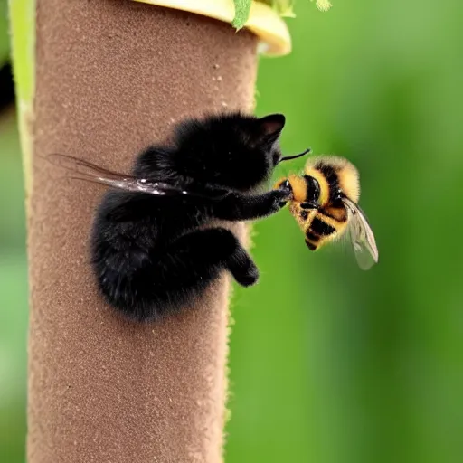 Prompt: black kitten bee 🐝 hybrid making a shh 🤫