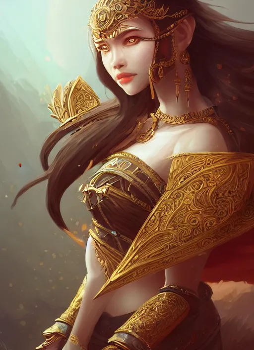 Image similar to a highly detailed illustration of khutulun, intricate, elegant, highly detailed, centered, digital painting, artstation, concept art, smooth, sharp focus, league of legends concept art, wlop.