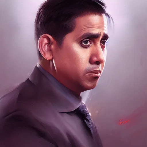 Image similar to hyper realistic, portrait of filipino michael scott painted by greg rutkowski, wlop, loish,