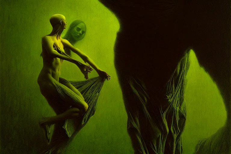 Prompt: allegory of metamorphosis, in the style of beksinski, intricate and epic composition, green by caravaggio, insanely quality, highly detailed, masterpiece, green light, artstation, 4 k