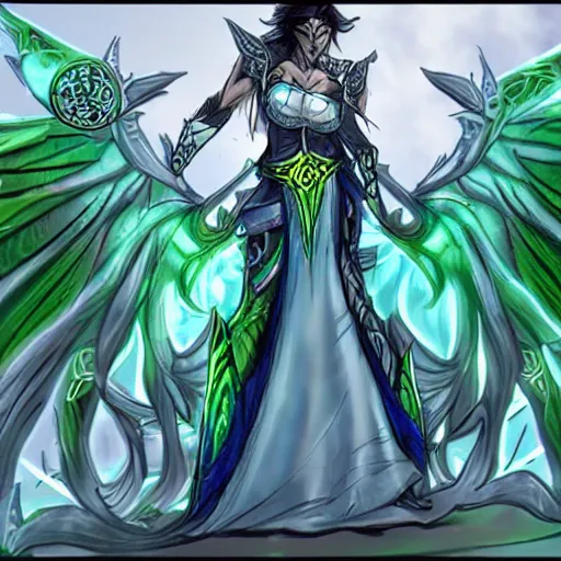 Prompt: tyrande whisperwind as a superhero in a dystopian city