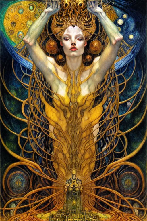 Image similar to Divine Chaos Engine by Karol Bak, Jean Delville, William Blake, Gustav Klimt, and Vincent Van Gogh, symbolist, visionary