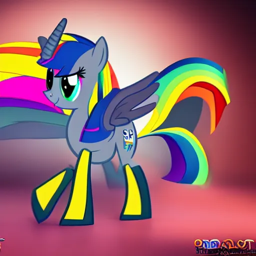 Image similar to A beautiful mechanized pony in the style of My Little Pony, 4k, 8k, studio lighting, extremely detailed.