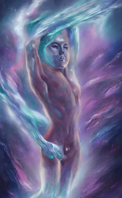 Image similar to the soul detaching from the body in the universe, artstation, digital painting