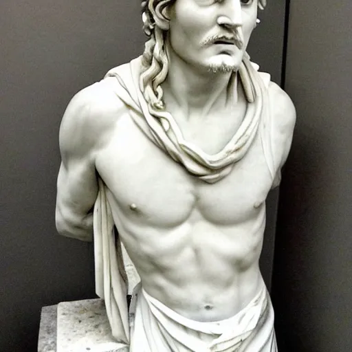 Image similar to johnny depp as a greek marble statue