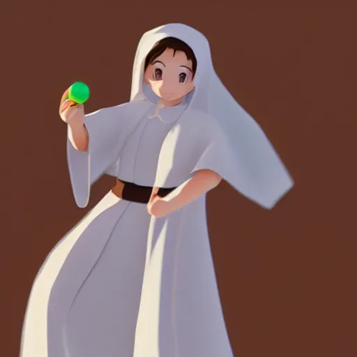 Image similar to female catholic nun playing with yoyos, highly detailed, in the style of makoto shinkai,