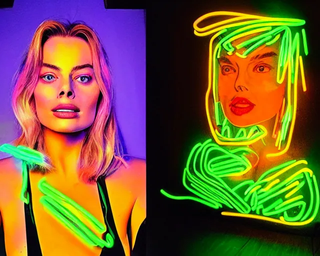 Image similar to margot robbie as a neon sculpture, hyper detailed