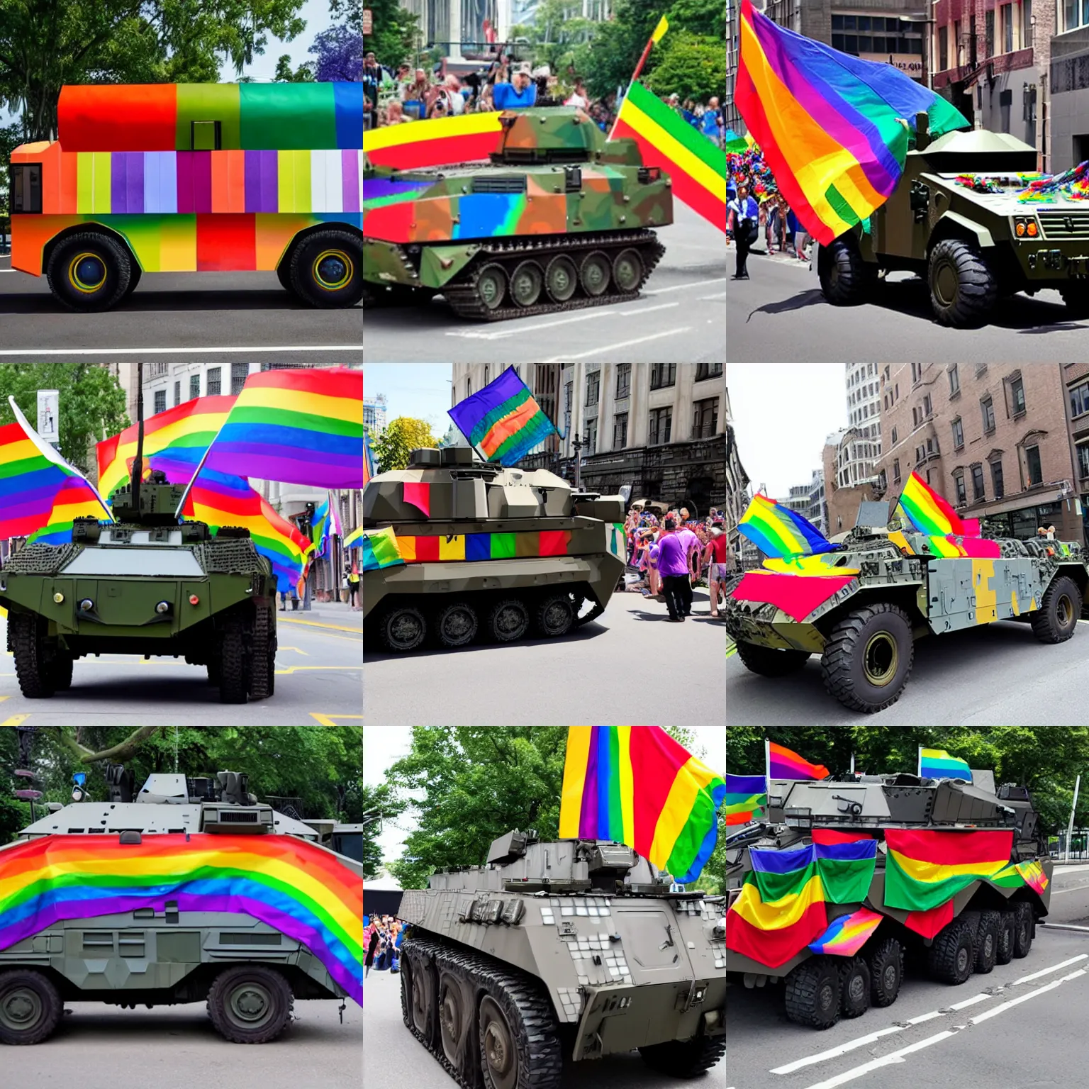 Prompt: Pride parade Armoured vehicle