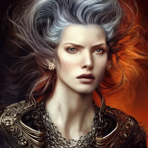 Image similar to portrait, headshot, insanely nice professional hair style, dramatic hair color, digital painting, of a old 17th century, old cyborg merchant, amber jewels, baroque, ornate clothing, scifi, realistic, hyperdetailed, chiaroscuro, concept art, art by Franz Hals and Jon Foster and Ayami Kojima and Amano and Karol Bak,