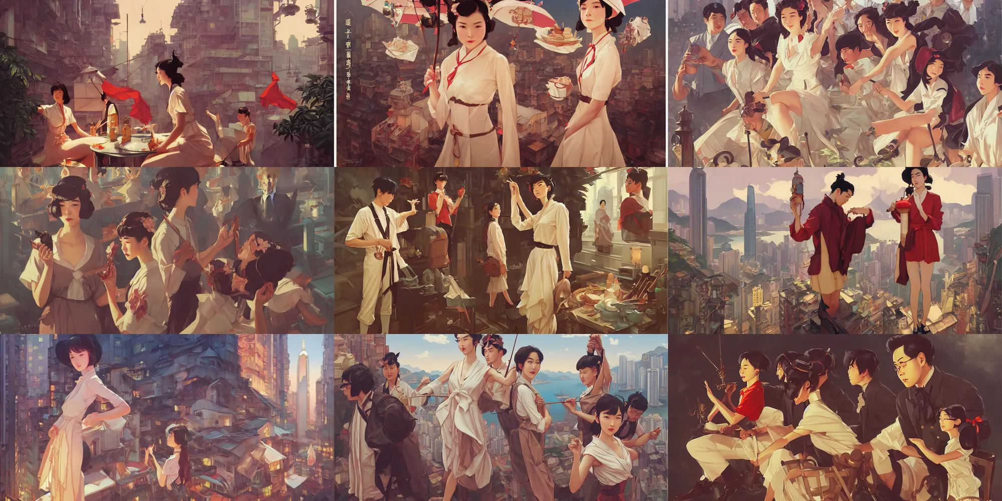 Prompt: hongkong, in the style of studio ghibli, j. c. leyendecker, greg rutkowski, artgerm