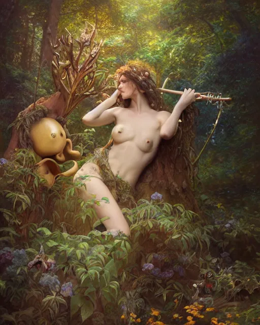 Image similar to dryad musician, portrait, with forest creatures, studio lighting by jessica rossier and brian froud and gaston bussiere