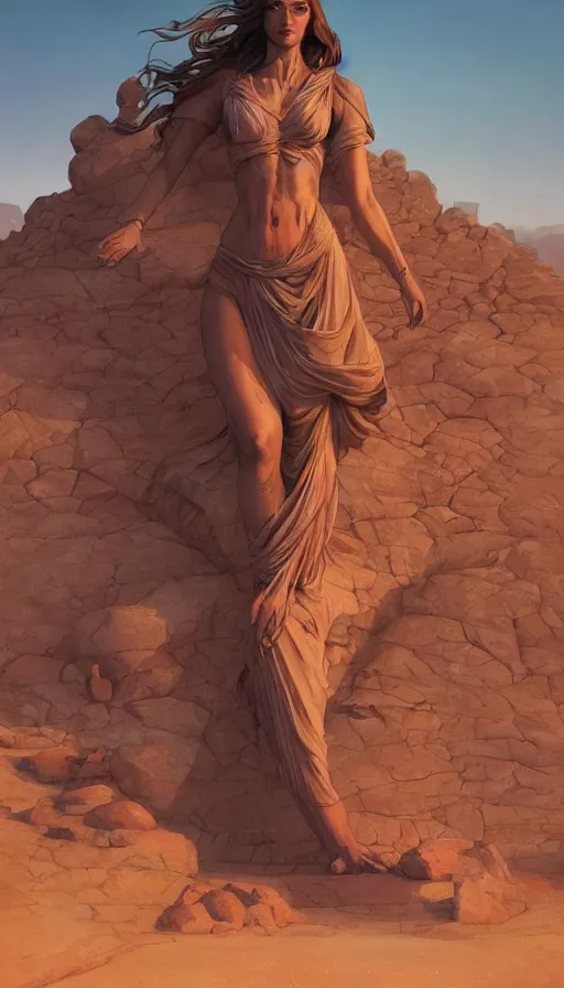 Image similar to giant stone monuments, human statues across the desert, neon, fibonacci, sweat drops, insane, pinup, intricate, highly detailed, digital painting, artstation, concept art, smooth, sharp focus, illustration, Unreal Engine 5, 8K, art by artgerm and greg rutkowski and alphonse mucha