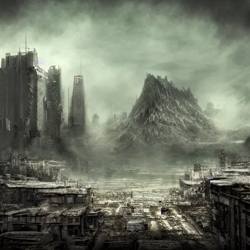 Prompt: Only remaining city in a desolate world, Fantasy Apocalypse, Digital art, 4k,