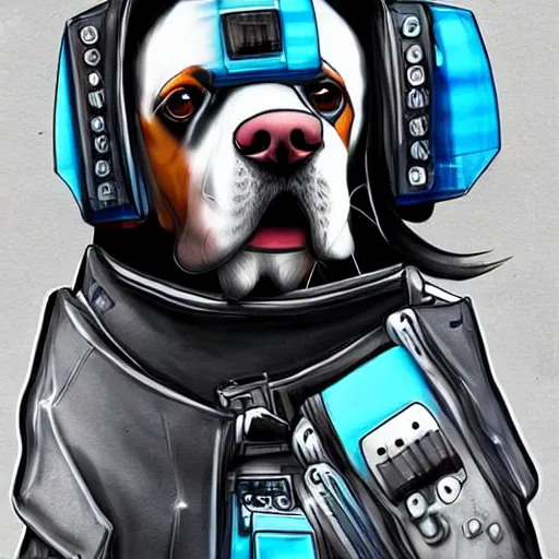 Prompt: cyberpunk hacker beagle dog, digital art, very good