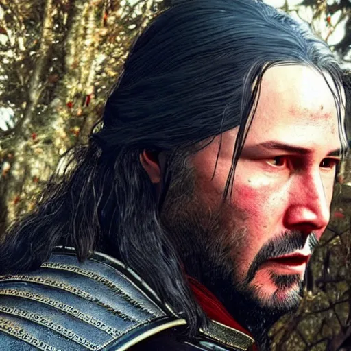 Prompt: keanu reeves in the witcher 3 4 k detailed super realistic