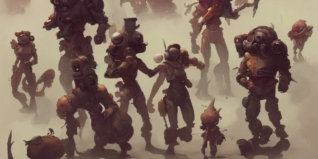 Image similar to Character concept art of a group of quirky human outcast that are a crew on a small spaceship by Peter Mohrbacher and Marc Brunet