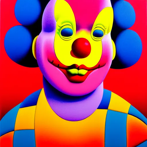 Image similar to happy clown by shusei nagaoka, kaws, david rudnick, airbrush on canvas, pastell colours, cell shaded, 8 k