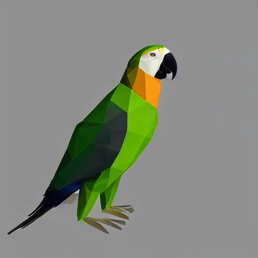 Prompt: low poly render of parrot, white background