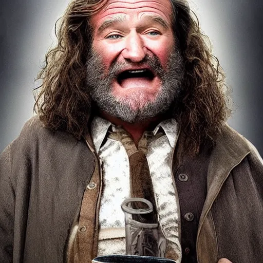 Image similar to robin williams in the role of hagrid, character poster