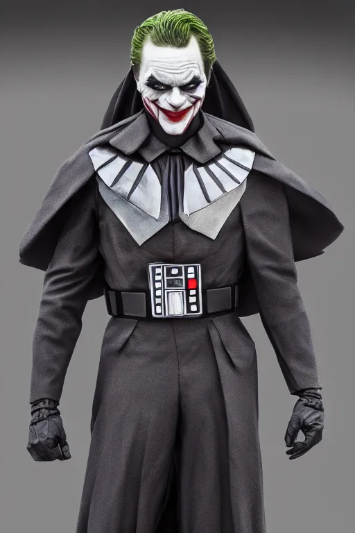 Prompt: Joker wearing vader's armor suit, cosplay, full character, highly detailed, highly realistic, 4K