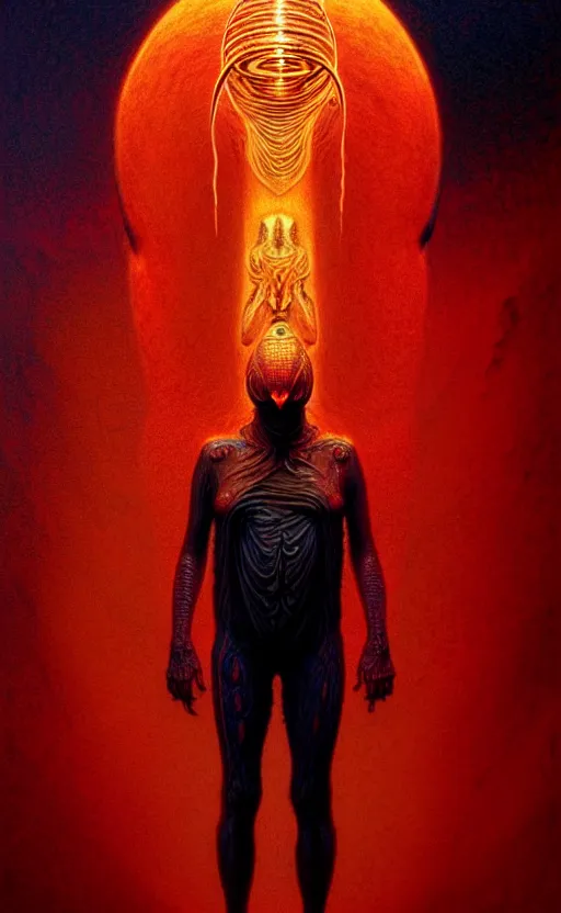 Image similar to a striking full body portrait of elon musk the eldritch god - creature by moebius and beksinski and artgerm, detailed artwork, realism, 4 k resolution, detailed, high quality, sharp focus, hq artwork, insane detail, volumetric lighting, character concept art, fine details, tarot card, clear subject