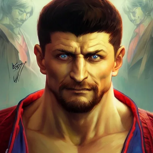 Image similar to vladimir zelenskiy as a street fighter character, cg animation, capcom, realistic, character select portrait, by artgerm, greg rutkowski, alphonse mucha, trending on artstation, digital art