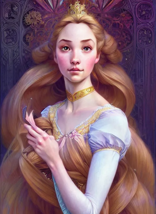 Prompt: portrait of rapunzel, intricate, elegant, highly detailed, my rendition, digital painting, artstation, concept art, smooth, sharp focus, illustration, art by artgerm and greg rutkowski and alphonse mucha and uang guangjian and gil elvgren and sachin teng, symmetry!!