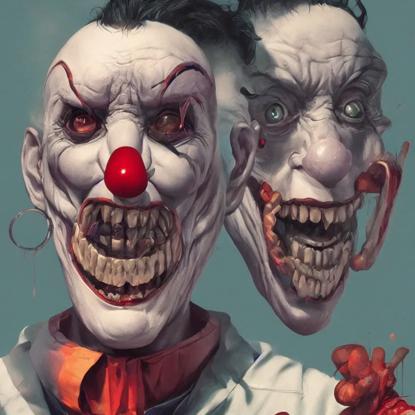 Image similar to hyperrealistic Gerald Gallego as a killer clown from outer space, trending on artstation, portrait, sharp focus, illustration, art by artgerm and greg rutkowski and magali villeneuve