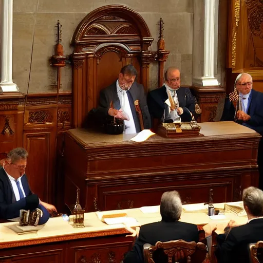 Prompt: the devil in the spanish congress of deputies at the speaker's lectern