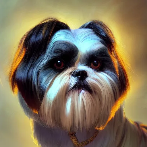 Image similar to Shih Tzu charging up to change into its final form, detailed, centered, digital painting, artstation, concept art, donato giancola, Joseph Christian Leyendecker, WLOP, Boris Vallejo, Breathtaking, 8k resolution, extremely detailed, beautiful, establishing shot, artistic, hyperrealistic, beautiful face, octane render, cinematic lighting, dramatic lighting, masterpiece