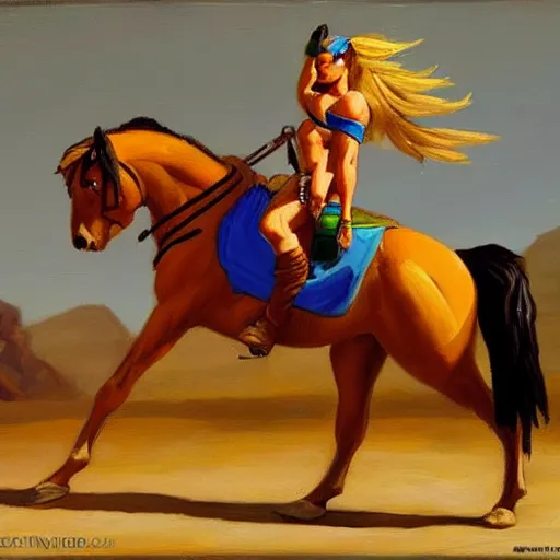 Prompt: an oil painting of Vega from street fighter in the style of Frederic Remington