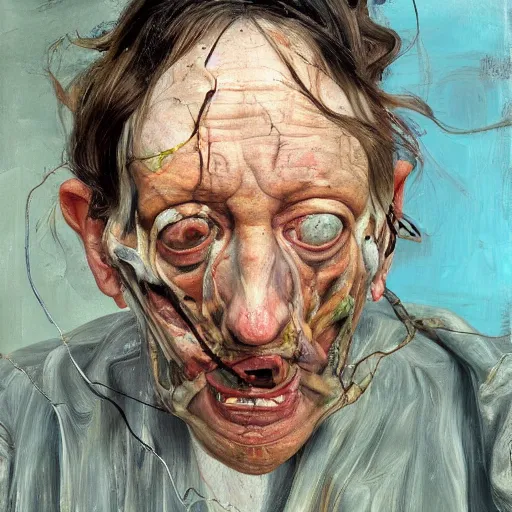 Image similar to high quality high detail painting by lucian freud and jenny saville, hd, horror, unsettling, turquoise