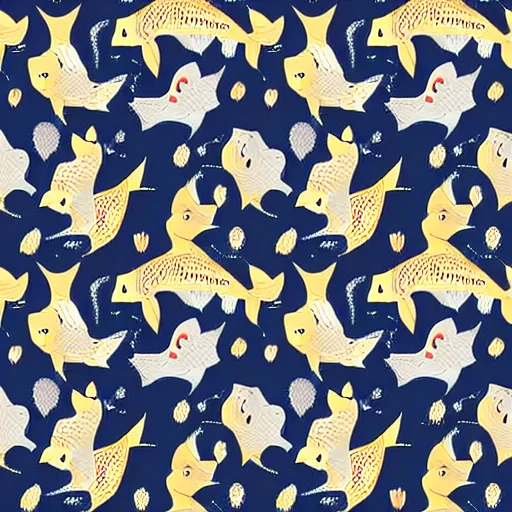 Prompt: seamless pattern, cartoon catfish